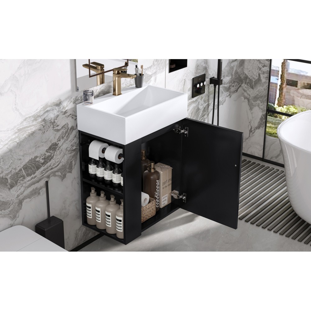 20 Inch Bathroom Vanity with Ceramic Sink, Diamond Pattern Door Design