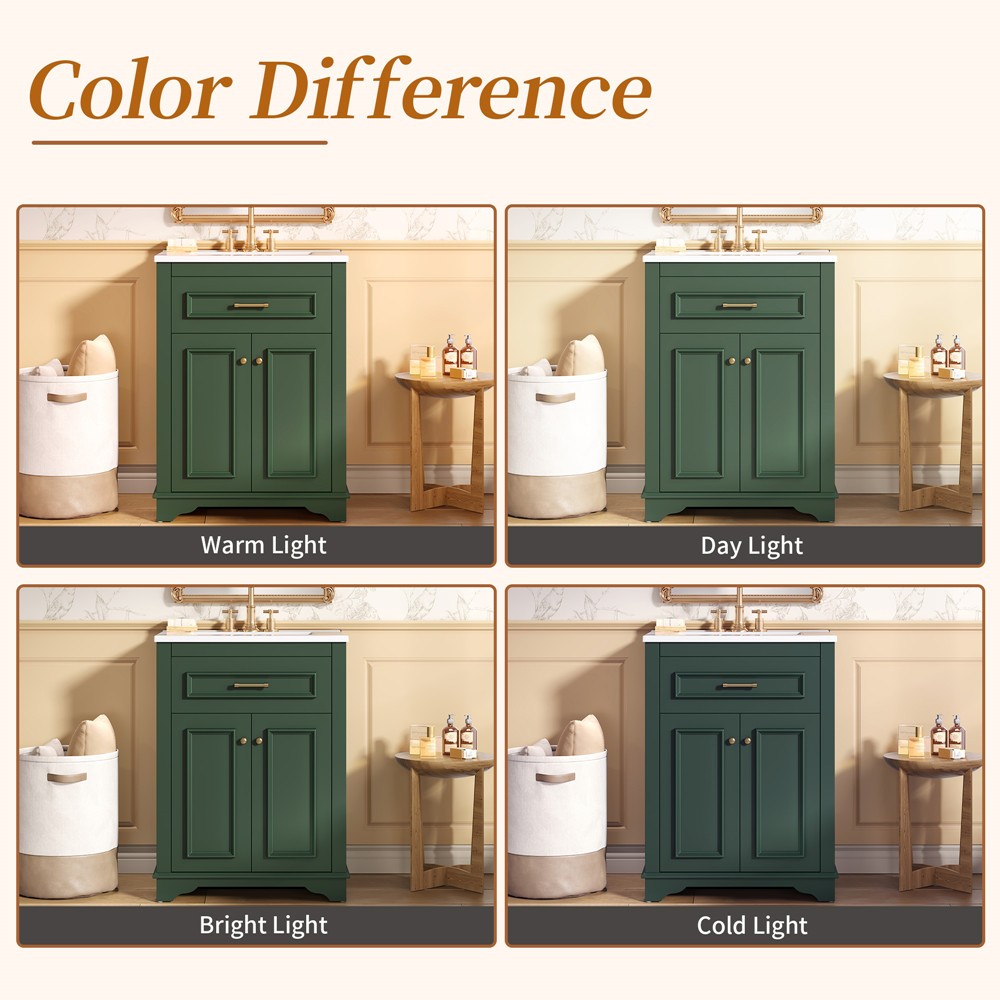 24″ Bathroom Vanity with Sink, Freestanding Bath Vanity Cabinet, Tip-Out Drawer