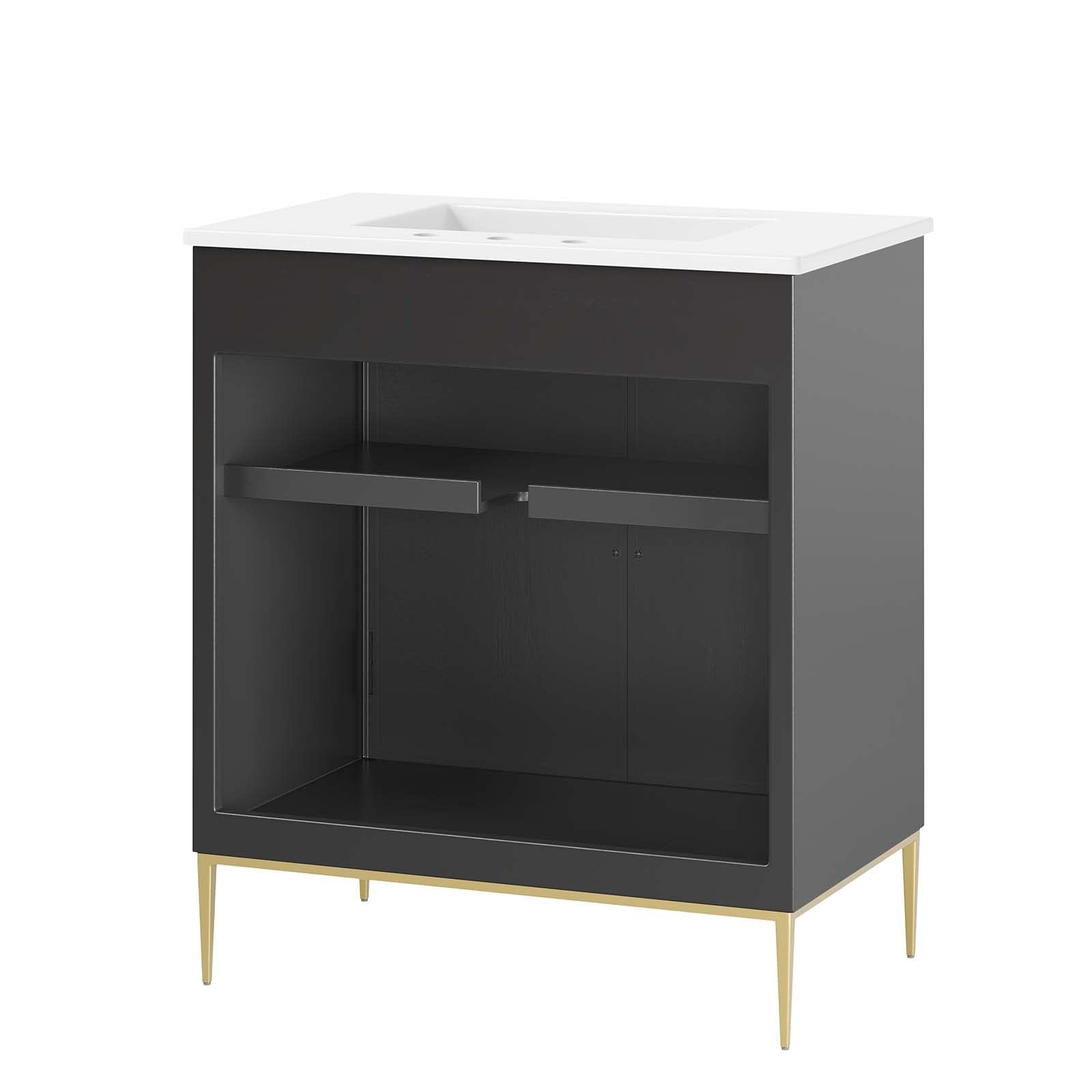 Modway Awaken 30″ Solid Wood and MDF Bathroom Vanity in White/Black