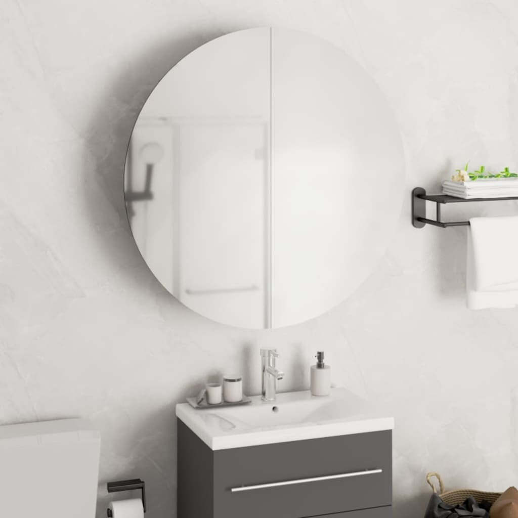 Bathroom Cabinet with Round Mirror&LED White 21.3″x21.3″x6.9″
