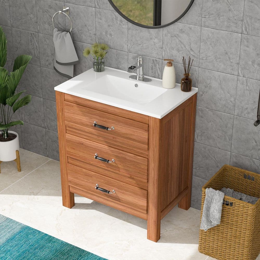 LORDEAR 30″ W x 18.5″ D White Ceramic Bathroom Vanity Top Sink Single Hole
