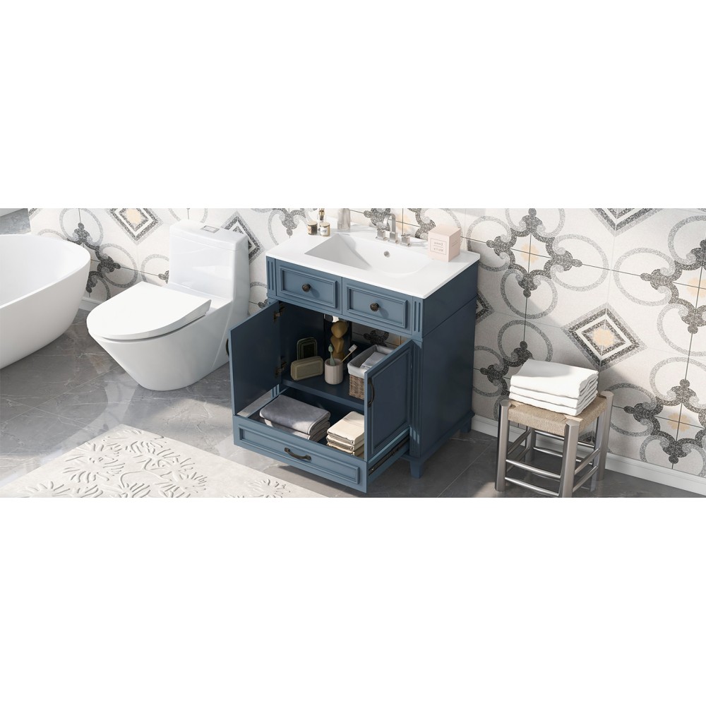 30” Bathroom Vanity with Ceramic Sink,Solid Wood Frame Bathroom Storage Cabinet