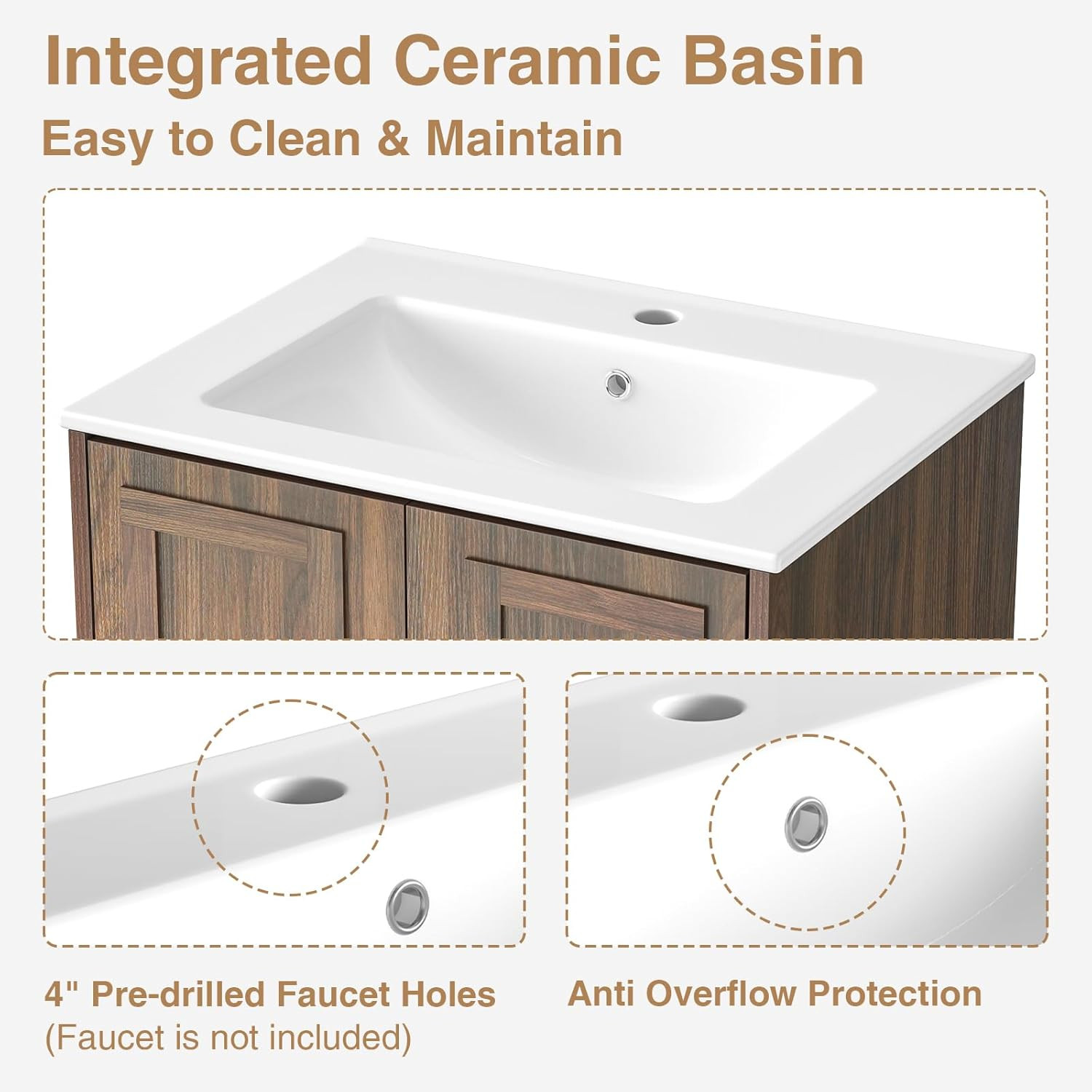24″ Bathroom Vanities with Sink Combo, Wall Mounted Floating Vanity, Wood Bathro