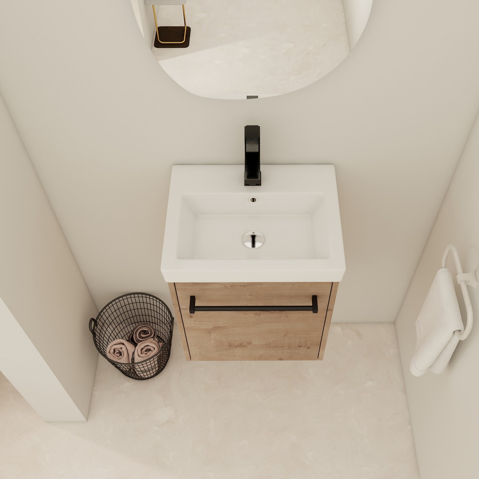 Space-Saving 18″Wall Vanity w/Ceramic Sink Cabinet Bathroom for Apartments White