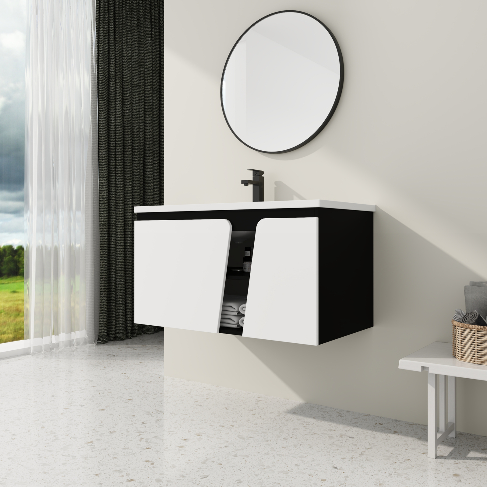 36 Inch Bathroom Vanity Wall Mounted Cabinet W/ Undermount Ceramic Sink White US