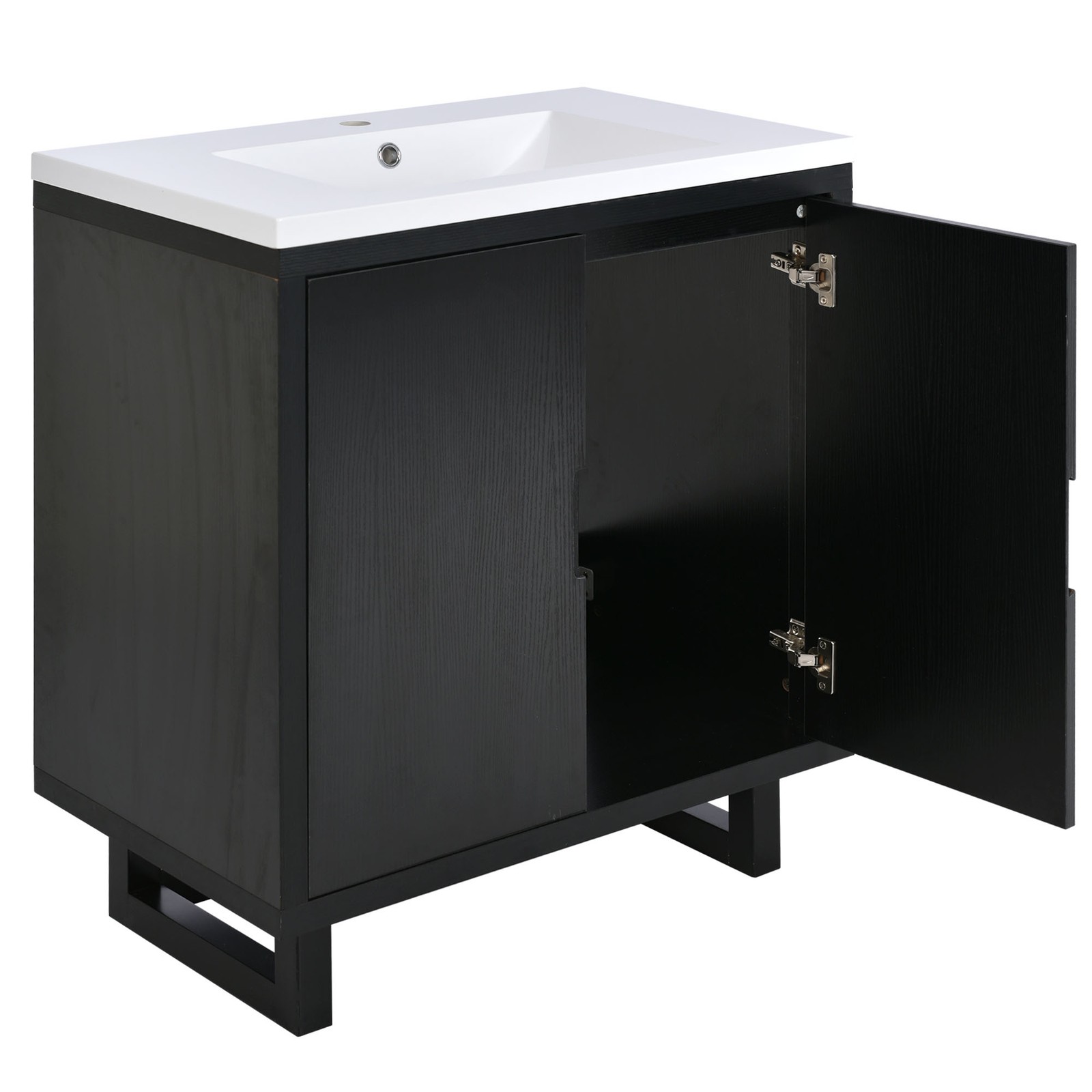 30″ Bathroom Vanity Set with Sink, Solid Wood Frame, Black Cabinet