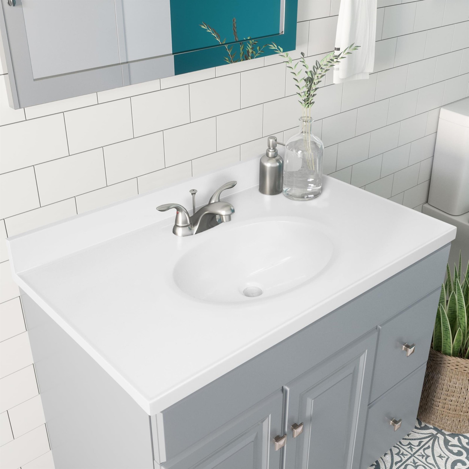 Pemberley Row Marble Solid White Vanity Top Oval Waterproof 37″ x 19″ Unassem…