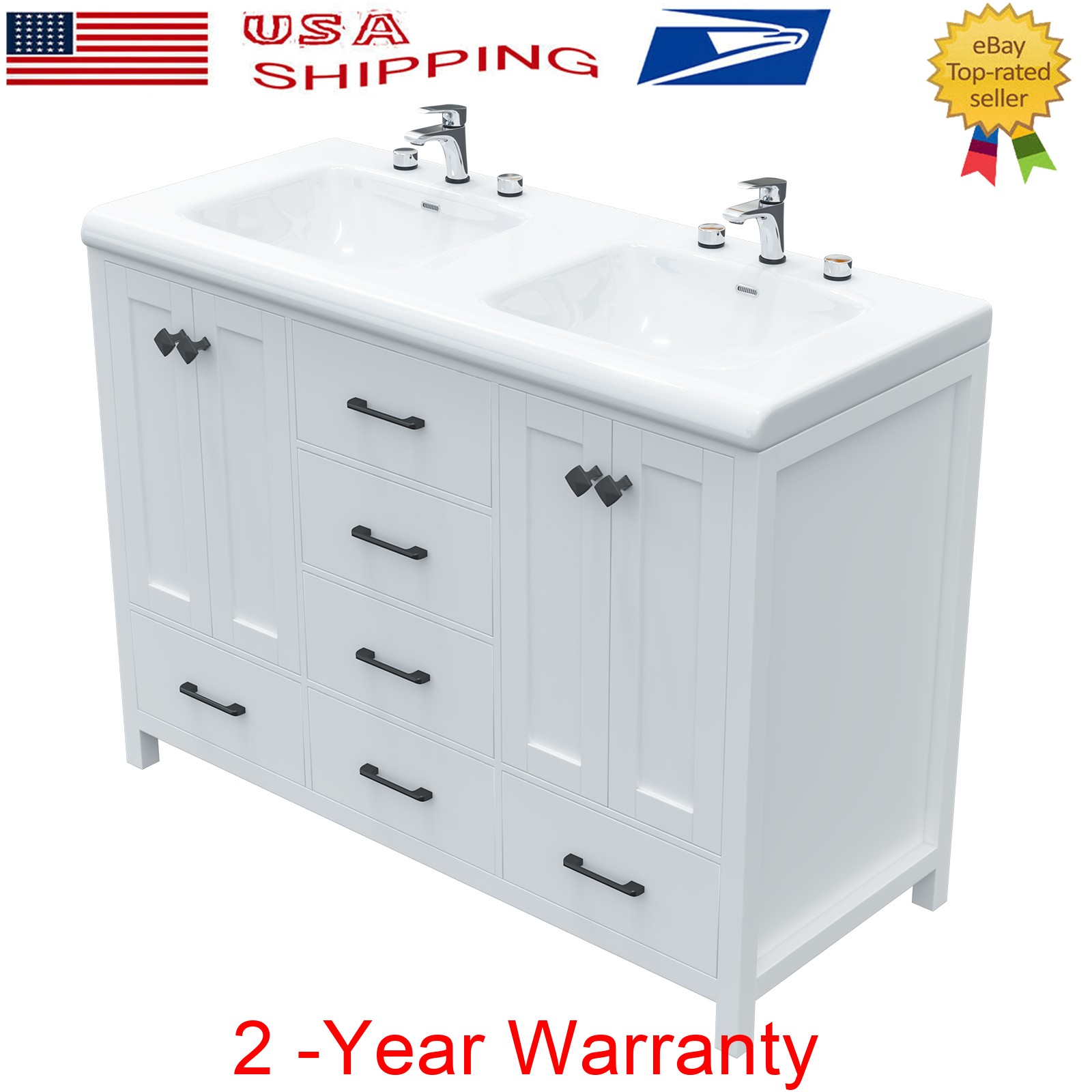 Bathroom Vanity Double Sink Ceramic Freestanding Storage Cabinet Drawers White