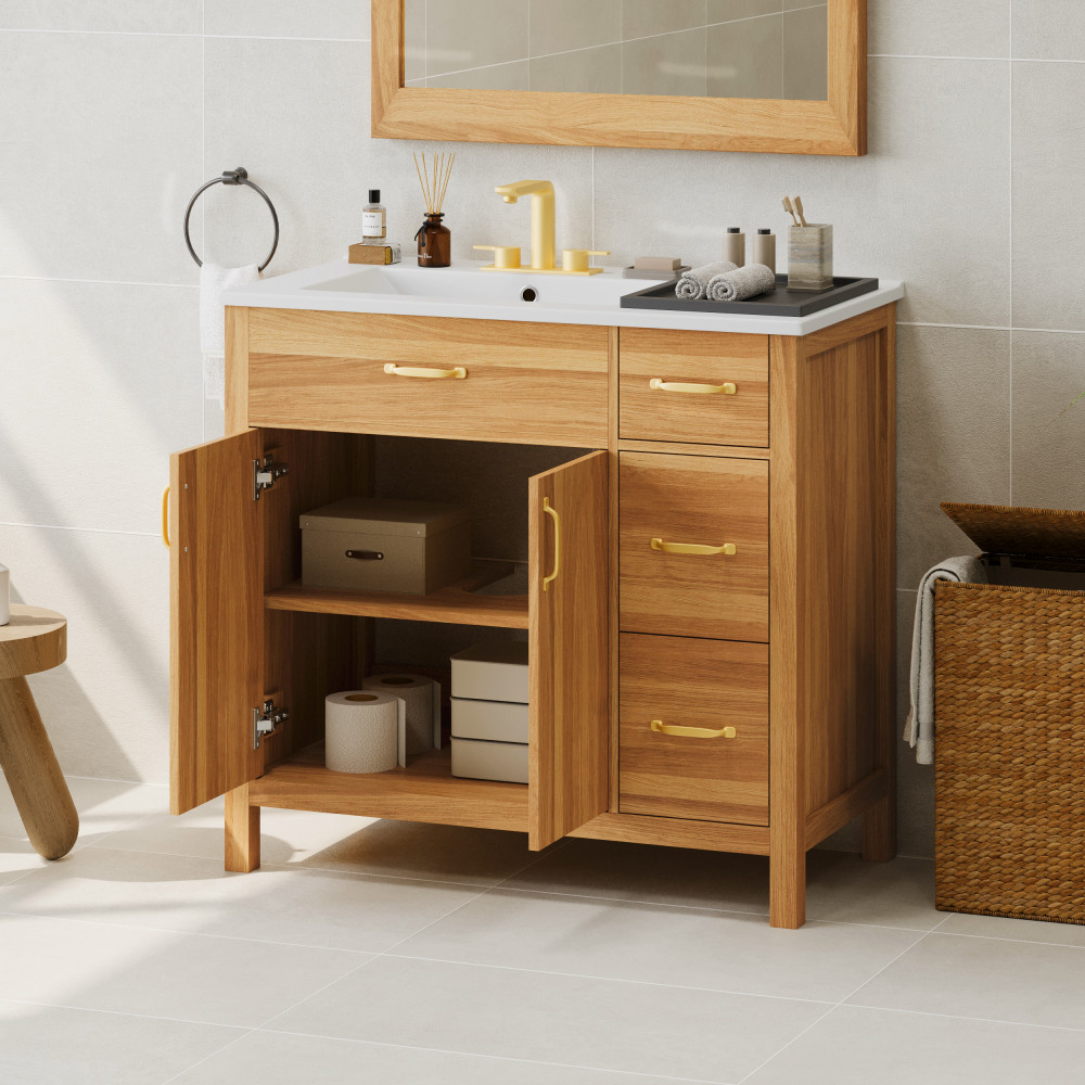 36 Inch Wood Bathroom Vanity with Ceramic Sink, Soft Close Doors & Drawers