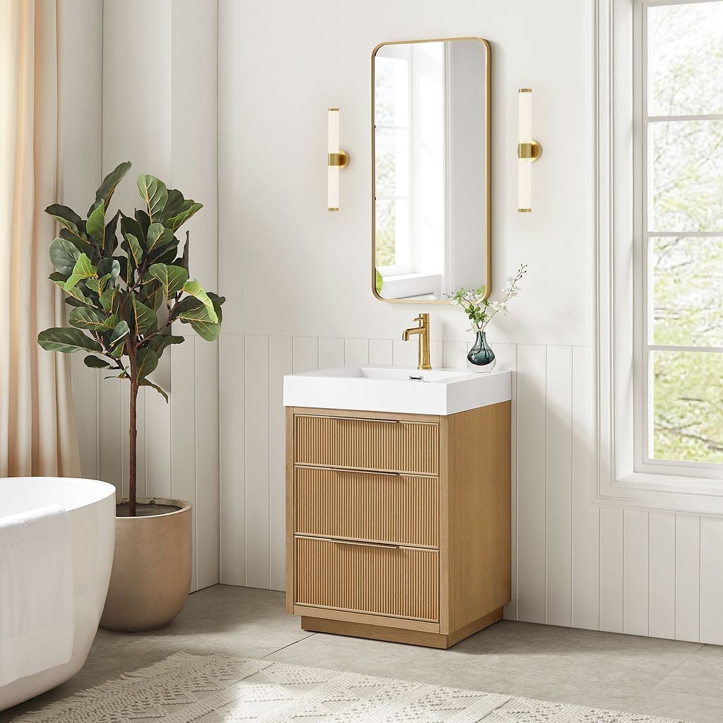 Hohhot 24″ Single Bath Vanity in Washed Ash Grey with White Stone Top