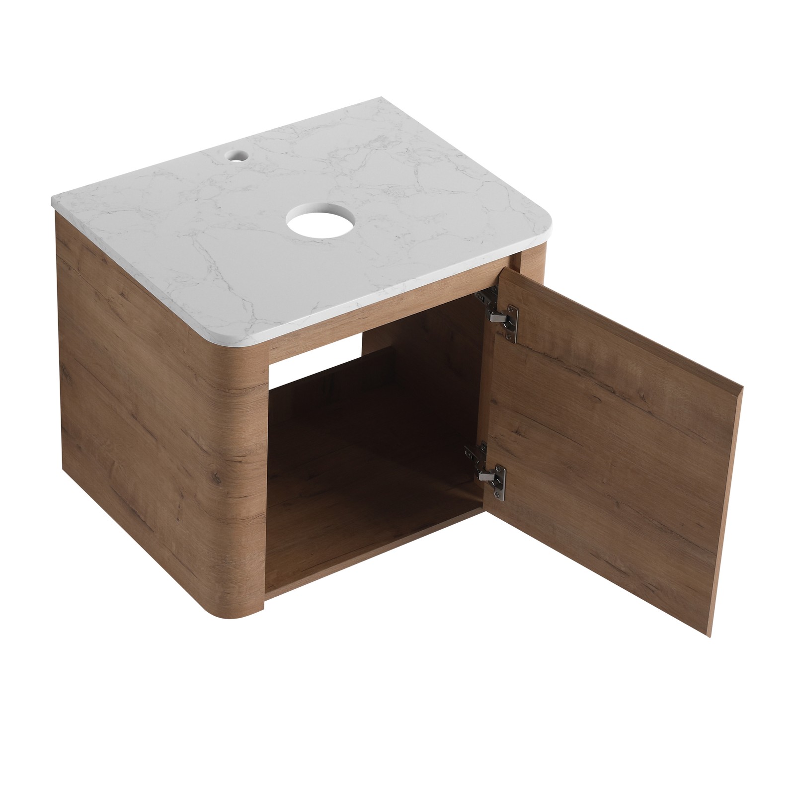 24 inch Wall-Mounted Plywood Bathroom Vanity White Top Artificial Stone Slab Oak
