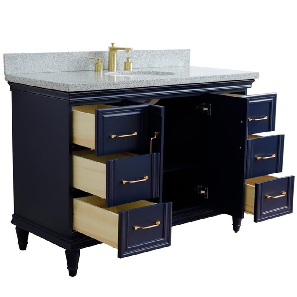 49 in. Single Wooden Vanity Blue with Gray Granite Oval Sink