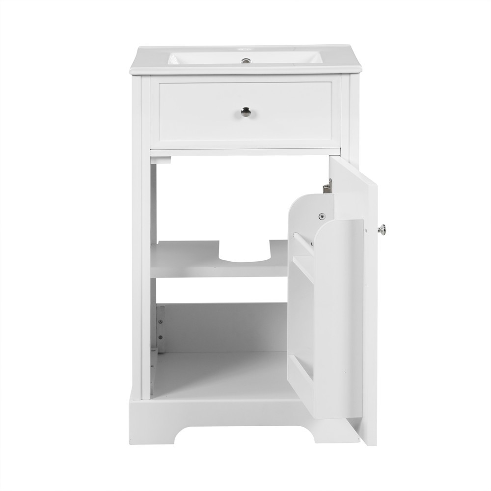20″ Bathroom Vanity w/Ceramic Sink, Freestanding Vanity Door Cabinet, Shelves