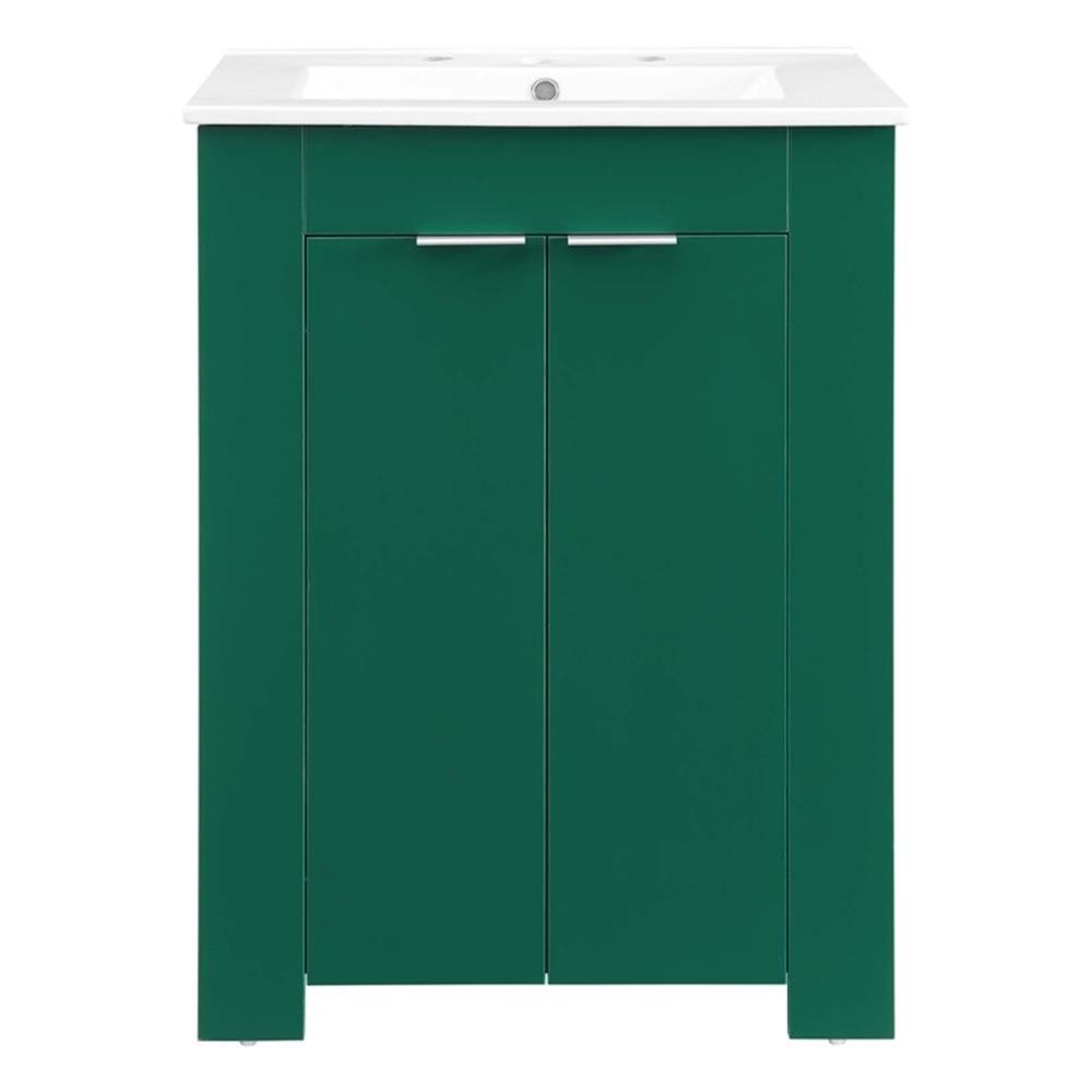 Modway Maybelle Modern Wood/Ceramic Bathroom Vanity in Green/White