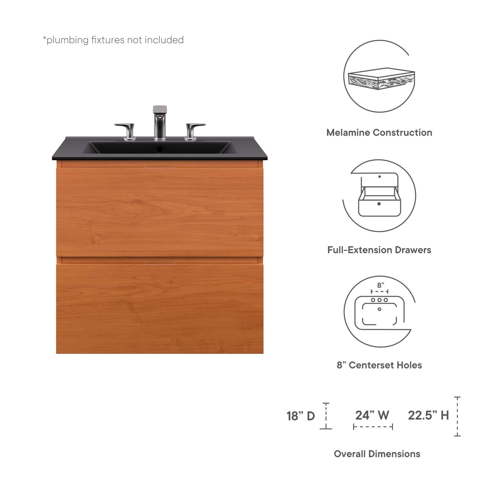 Modway Scenic 24″ Wall-Mount Bathroom Vanity in Cherry Black