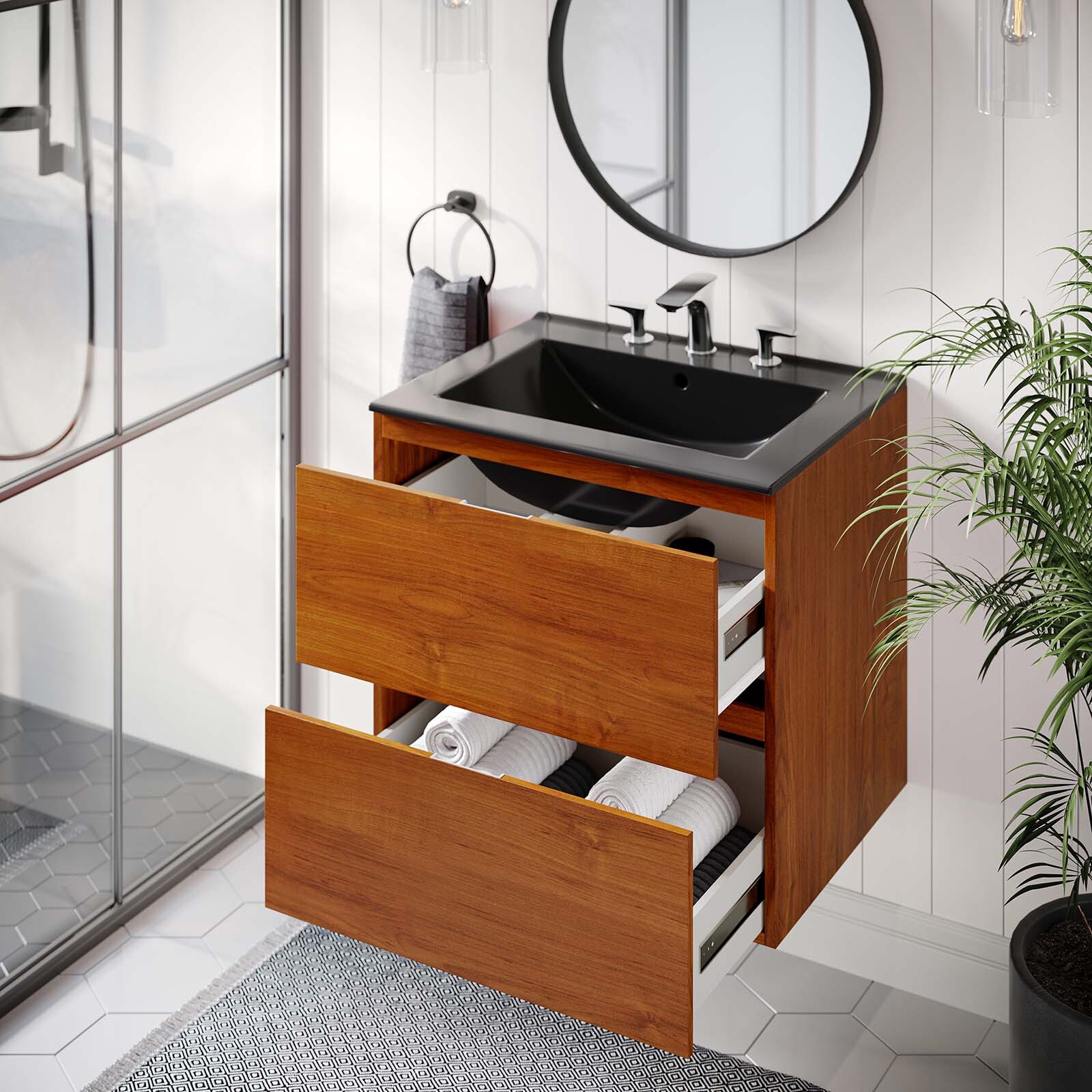 Modway Scenic 24″ Wall-Mount Bathroom Vanity in Cherry Black