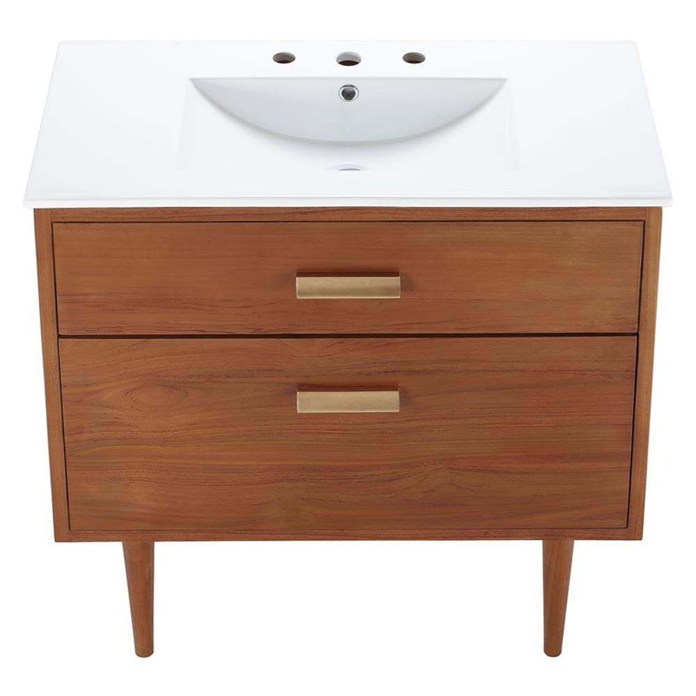 Modway Cassia 36″ Modern Wood & Ceramic Bathroom Vanity in Natural/White