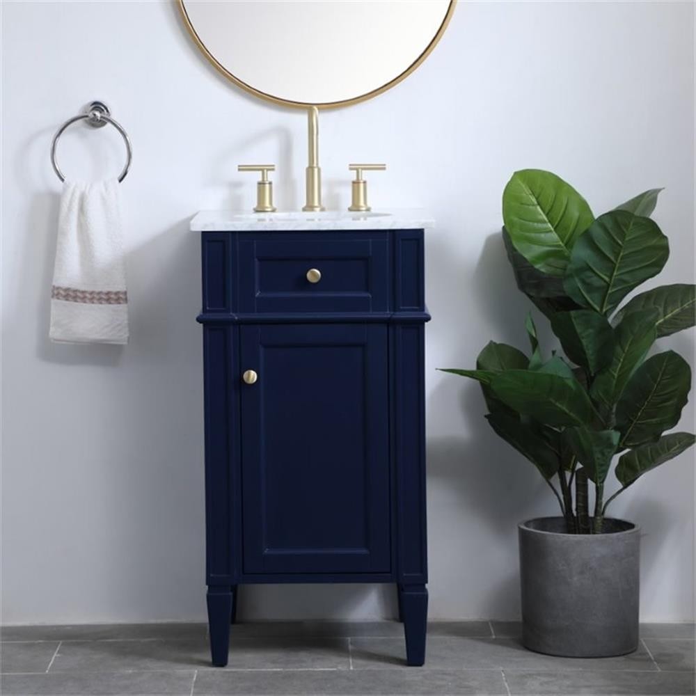 Pemberly Row Modern 18″ Single Marble Top Bathroom Vanity in Blue