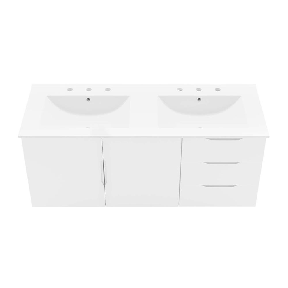 Pemberly Row Modern Wood/Ceramic Double Sink Bathroom Vanity in White