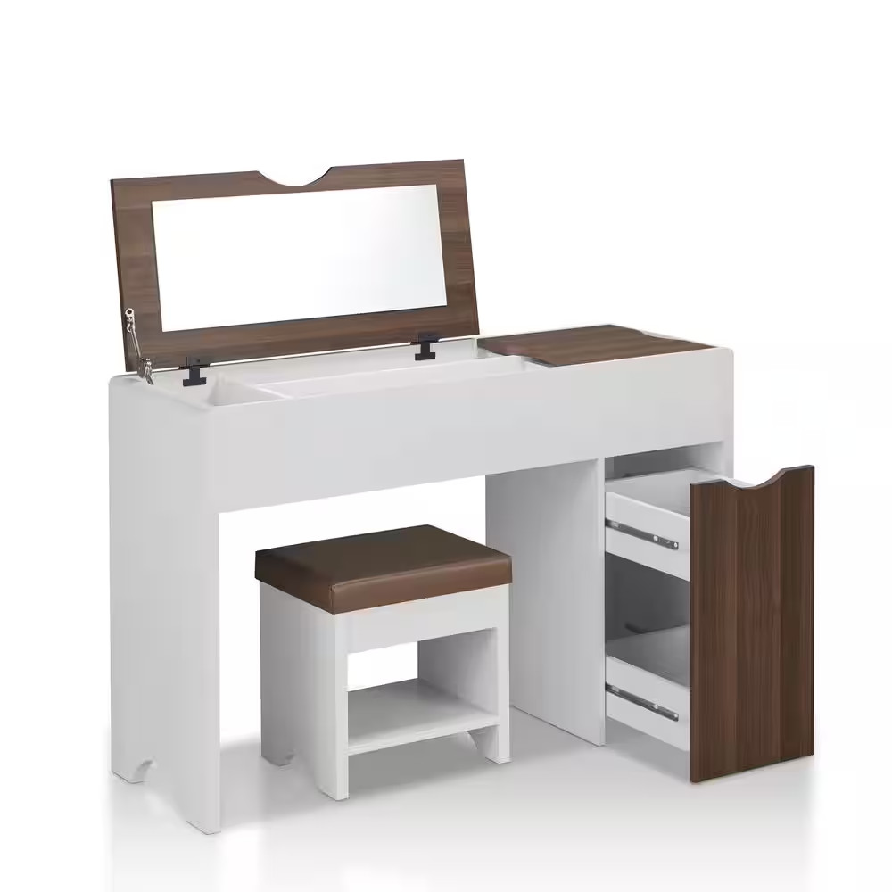 Flann 2-Piece White and Walnut Vanity Set (29.92 In. H X 47 In. W X 16 In. D)