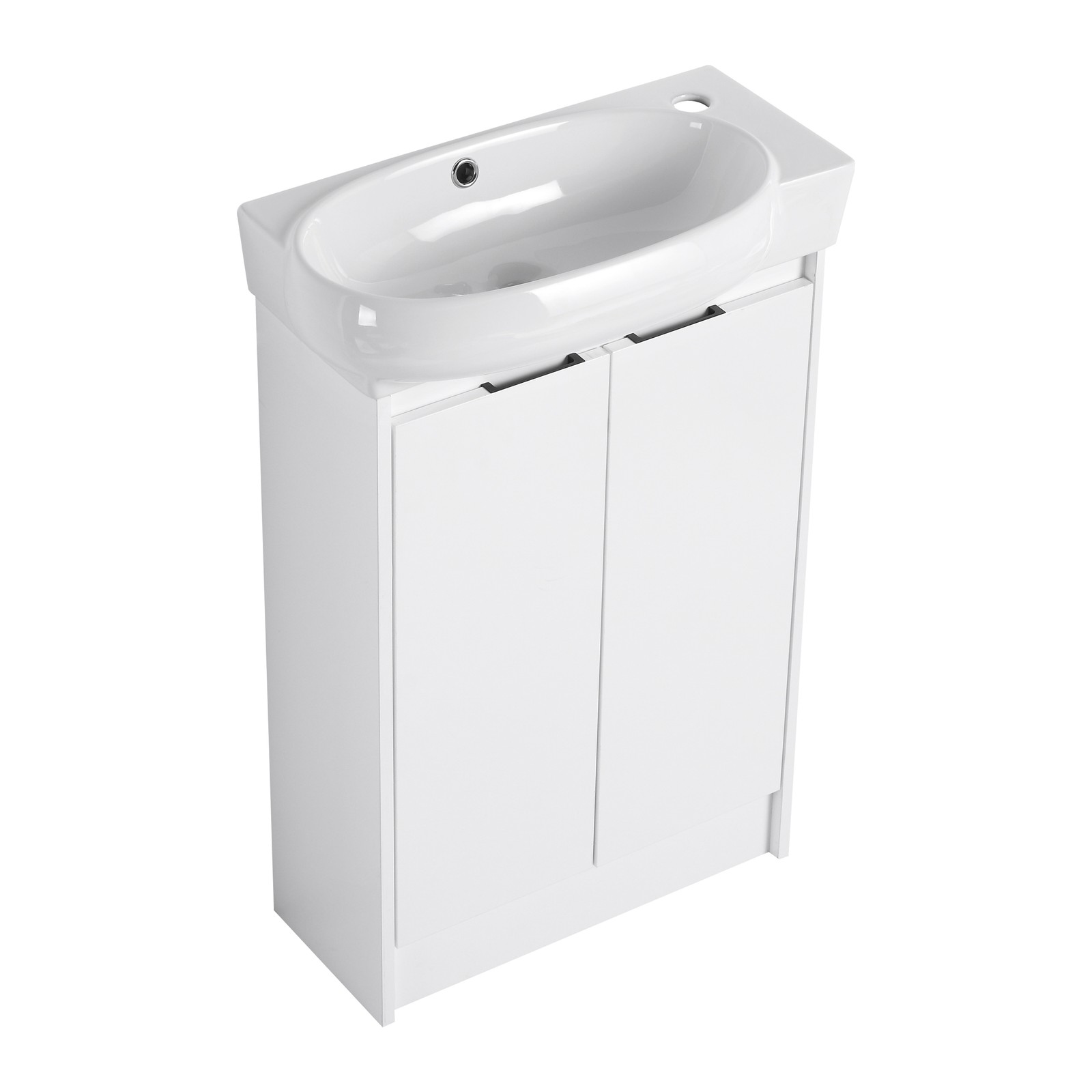 23″ Plywood Freestanding Bathroom Vanity Ceramic Sink Basin +Storage Rack White