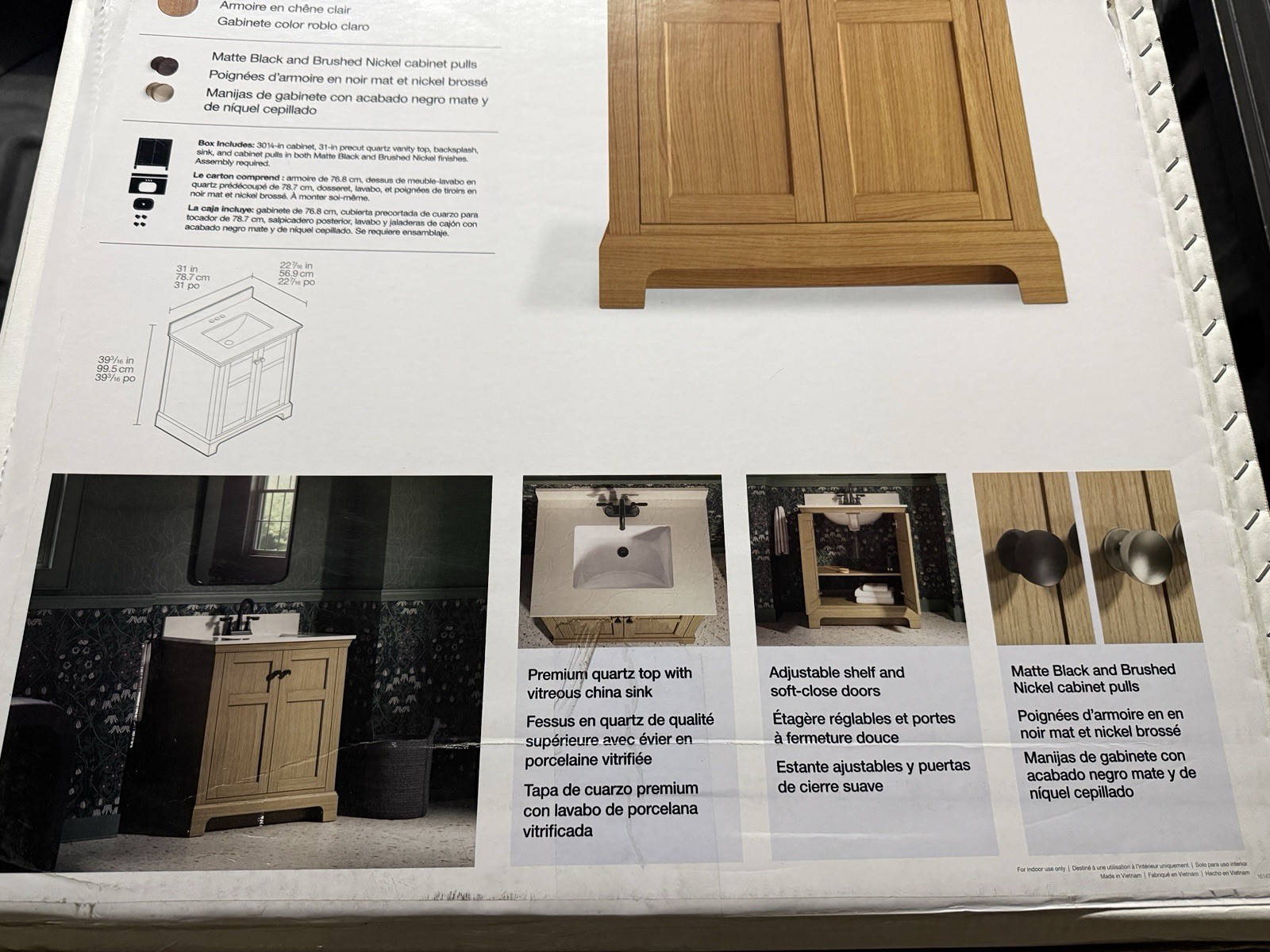 Kohler Baskin 30″ Single Sink Vanity Set, Quartz Top, Light Oak Soft-Close
