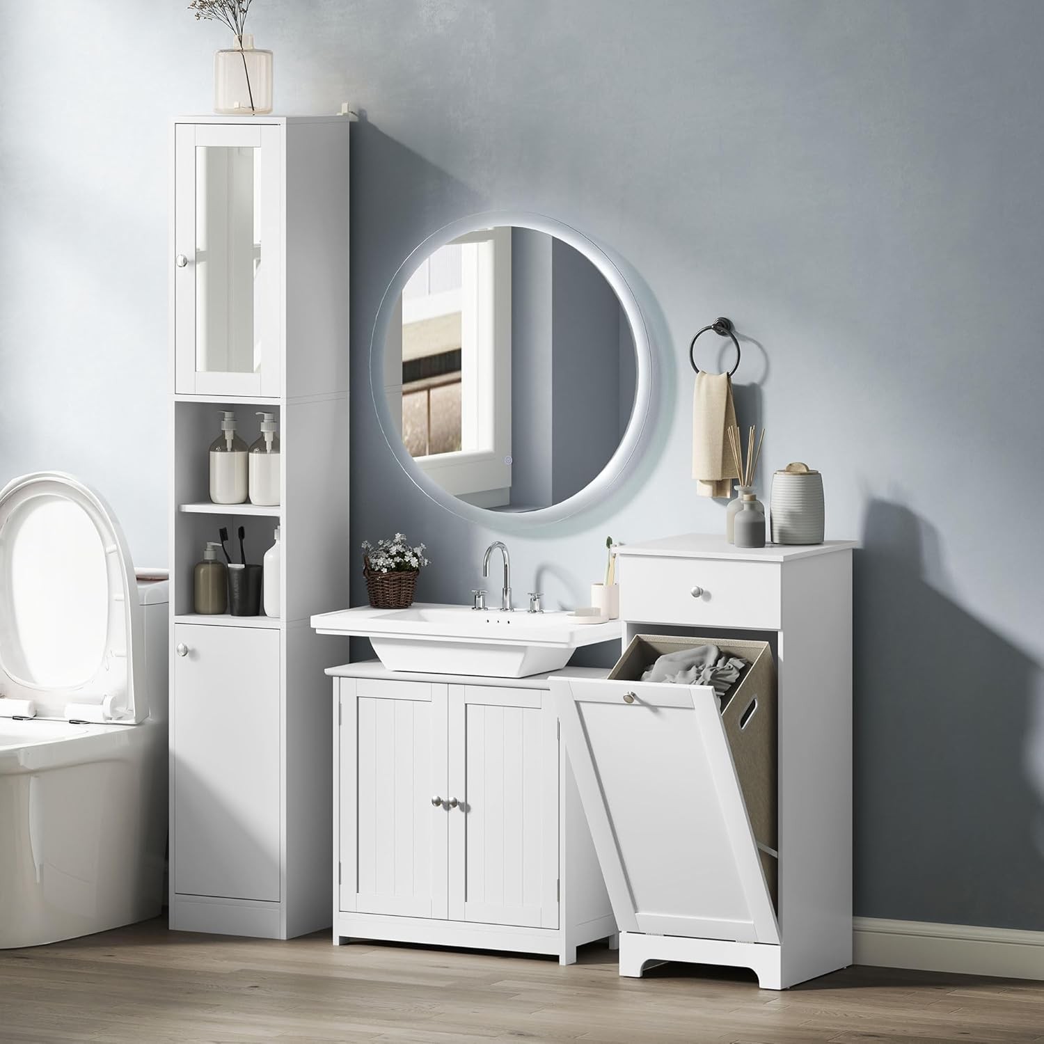 23.5″ Pedestal Sink Storage Cabinet Freestanding Bathroom Under Sink Cabinet W/
