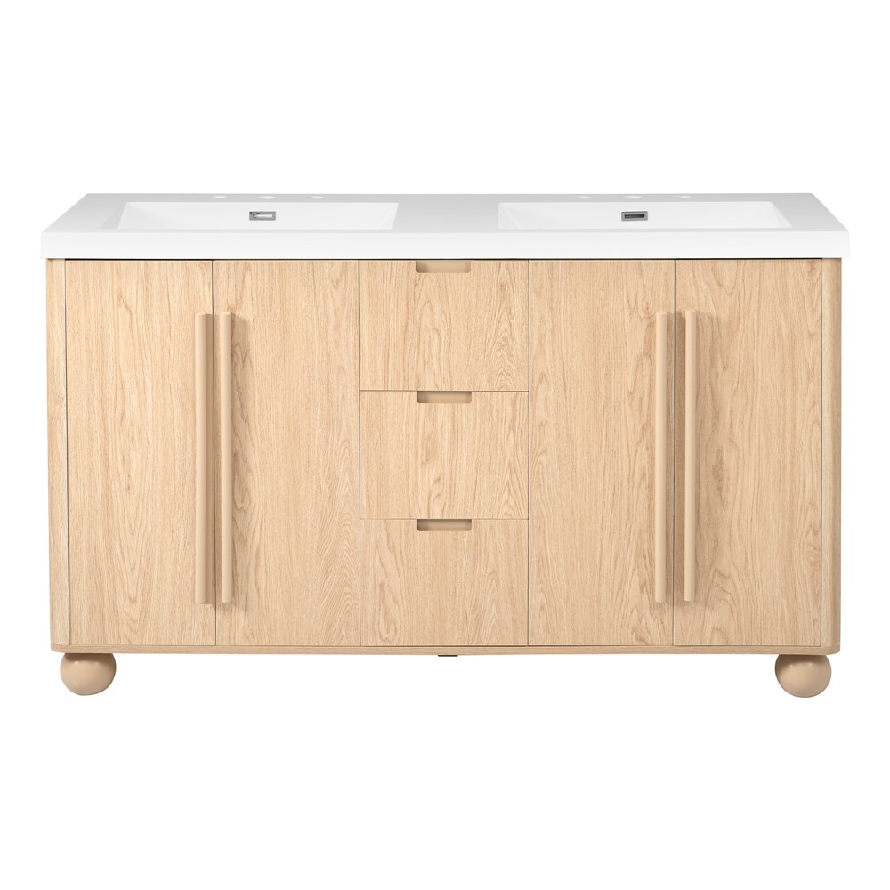 59″ Bathroom Vanity w/Double Sink,Freestanding Vanity Cabinet, 3 Drawers, 4 Door