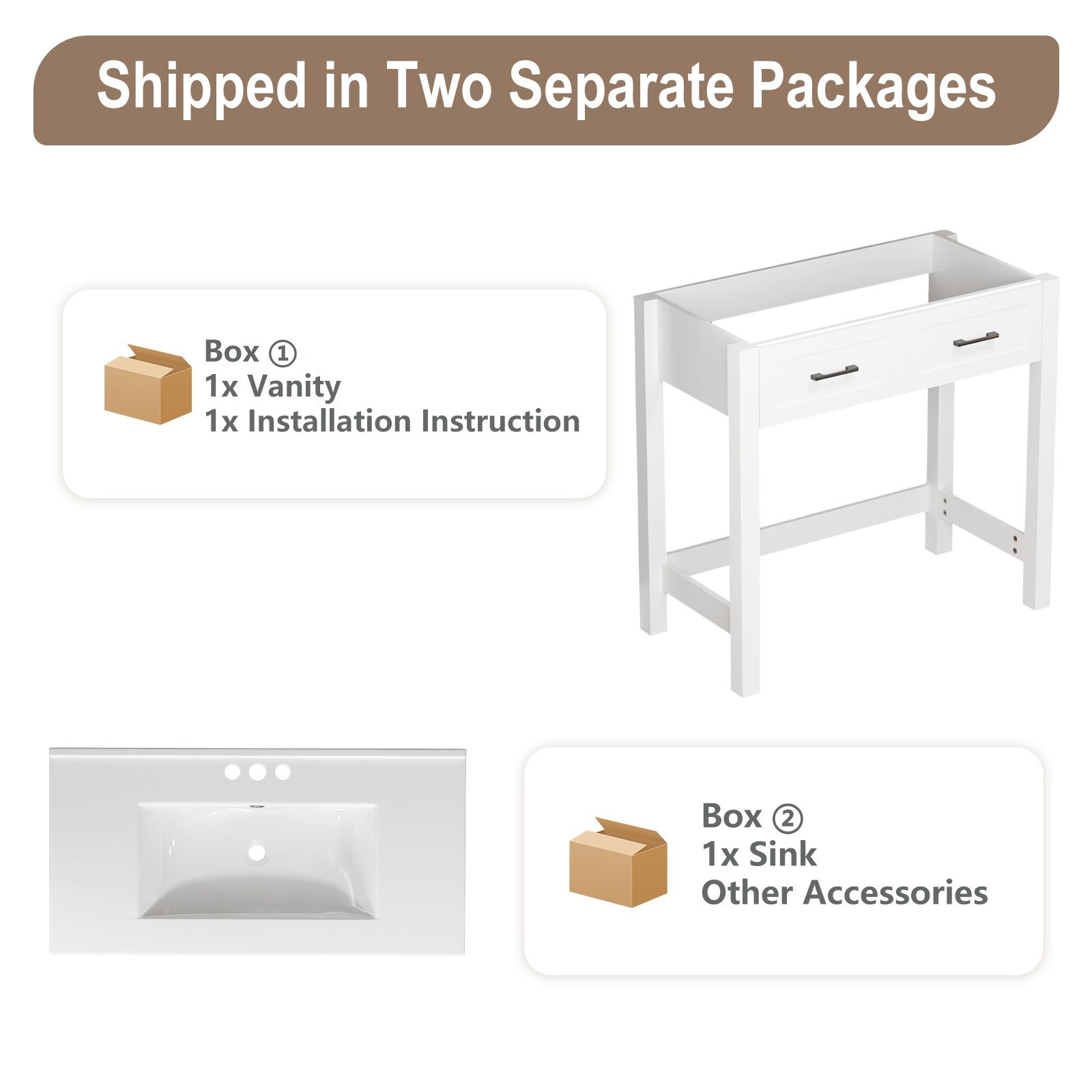 36″ ADA Compliant Bathroom Vanity w/ a Tip-out Drawer & Ceramic Sink for Elderly
