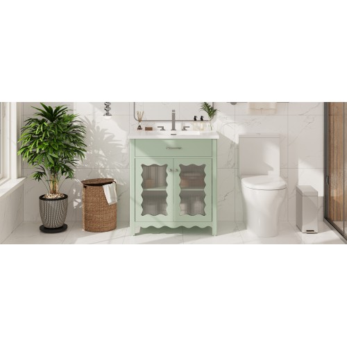 31 Bathroom Vanity With Tempered Glass, Modern Bathroom Cabinet With Rubber Wood