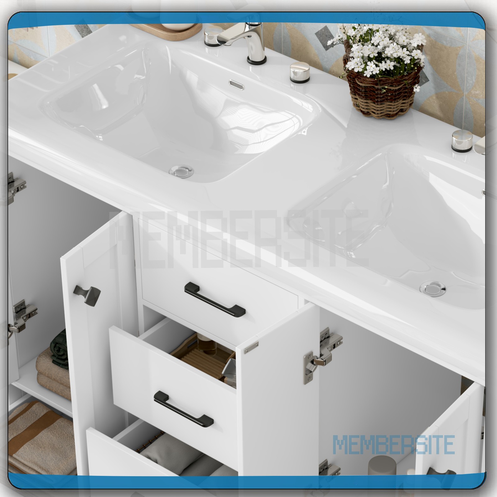 Bathroom Vanity 47.3″ Double Sink Ceramic Freestanding Cabinet Wood Grain White