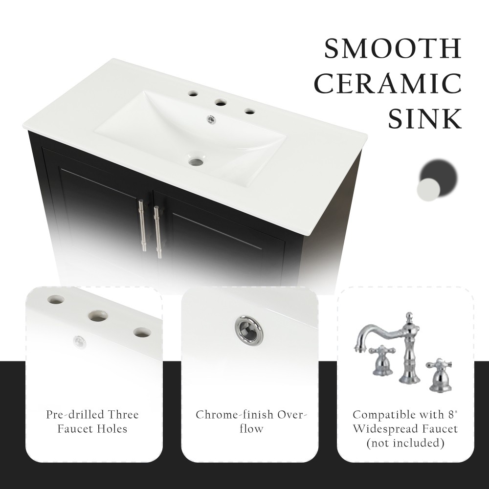 36 Inch Bathroom Vanity with Ceramic Sink Freestanding Bathroom Storage Cabinet