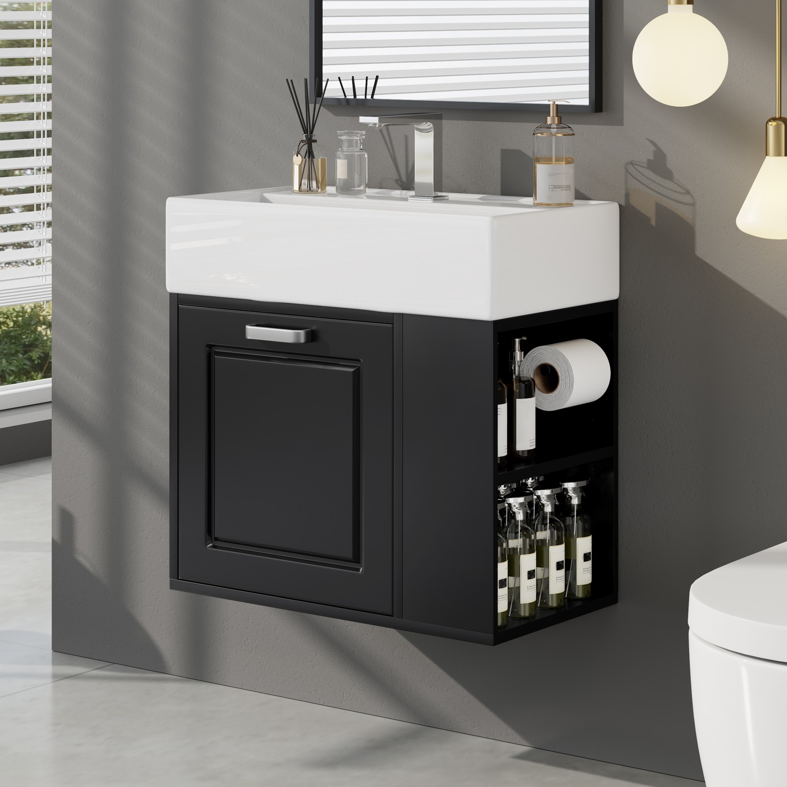 21.8″ Bathroom Vanity w/Ceramic Sink Wall Mounted Storage Cabinet w/Drawer