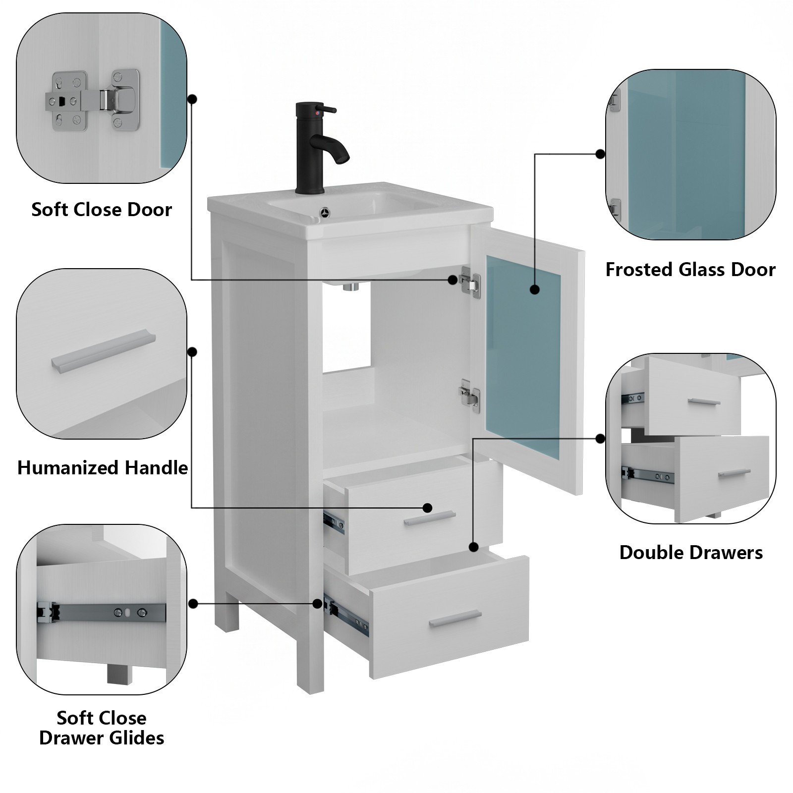 16 IN Bathroom Vanity w/Sink Floating Cabinet Ceramic Sink Combo for Small Room