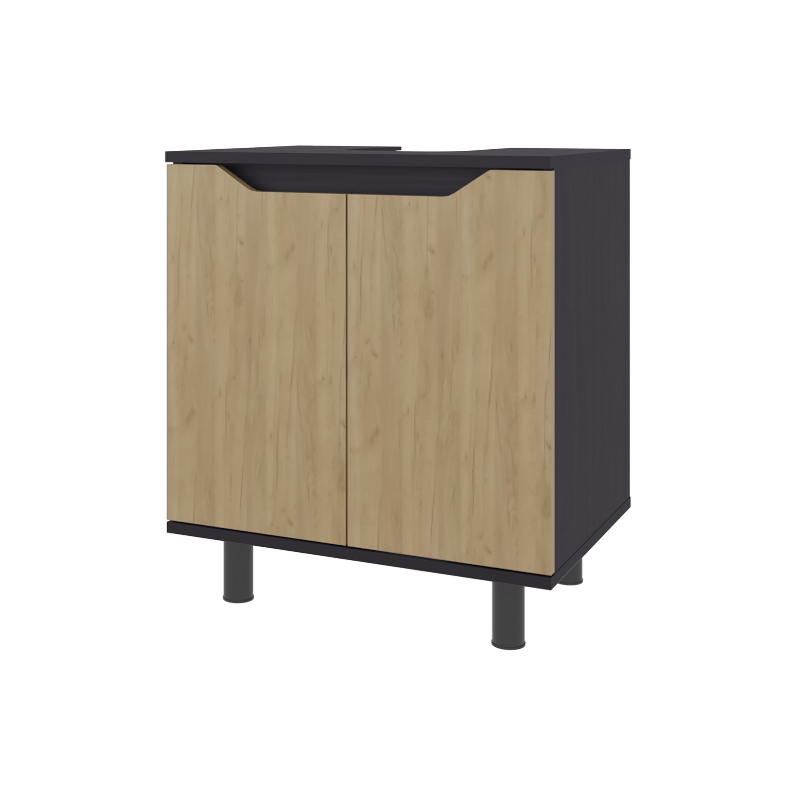 Under Sink Storage Cabinet with 2 Doors and 2 Shelves Natural Oak Black Wengue