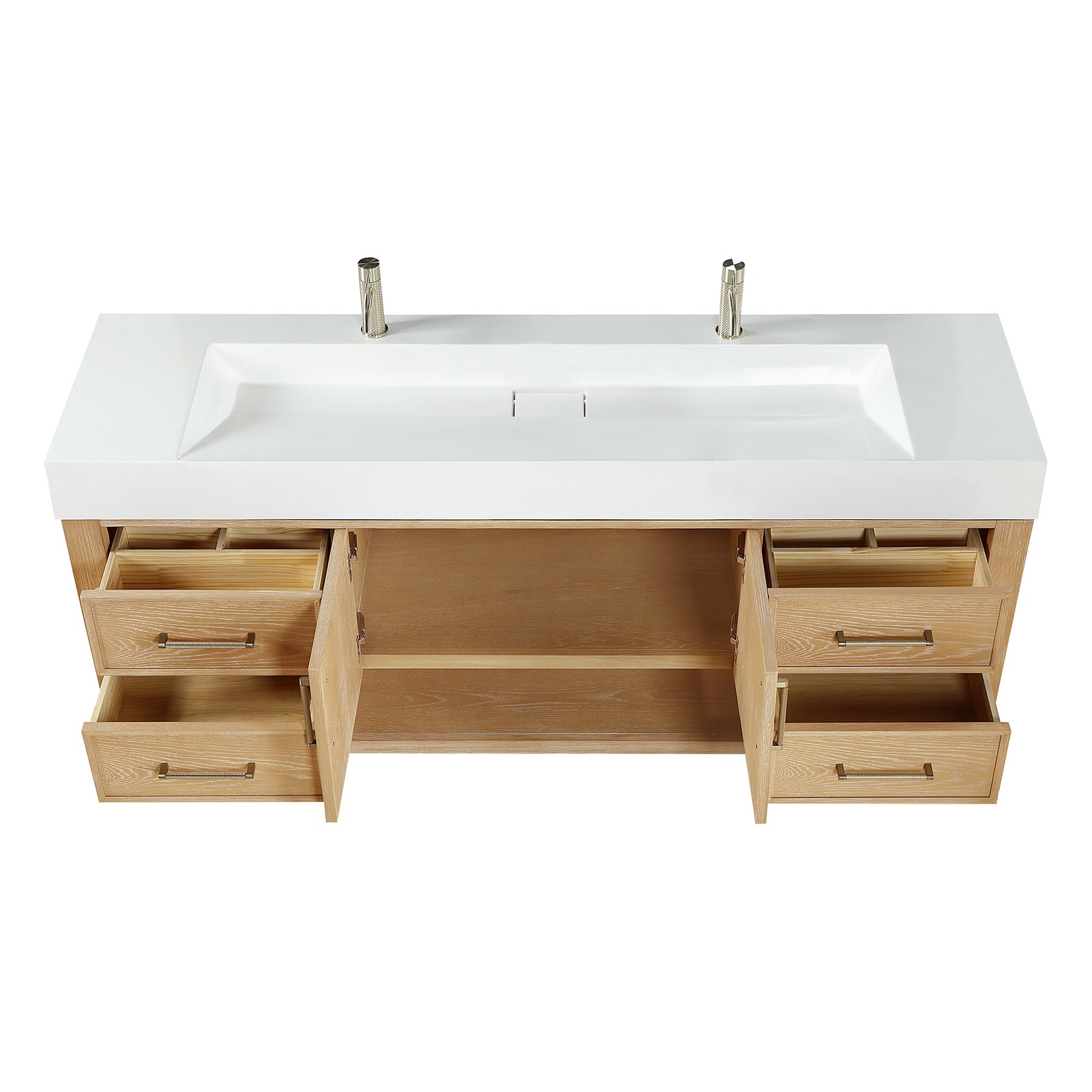 Vera 72″ Single Bath Vanity in Washed Ash Grey with White Integrated Stone Sink