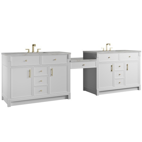 120″ James Martin Bellshire 660-VMC120-BW-3VSL Dual Vanity Cabinet Silver Top