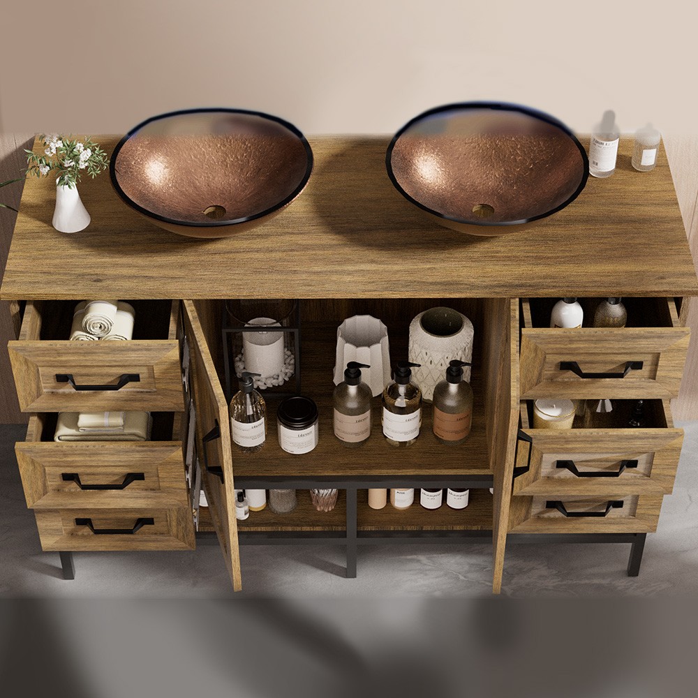 48″ Bathroom Vanity w/ Vessel Freestanding Cabinet Open Shelves Country Style