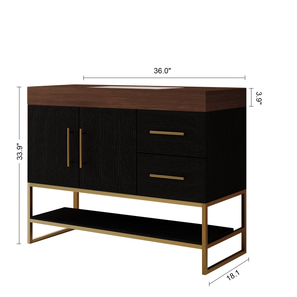 36″ Free-Standing Bathroom Vanity w/Seamless Ceramic Sink & Sintered Stone Top