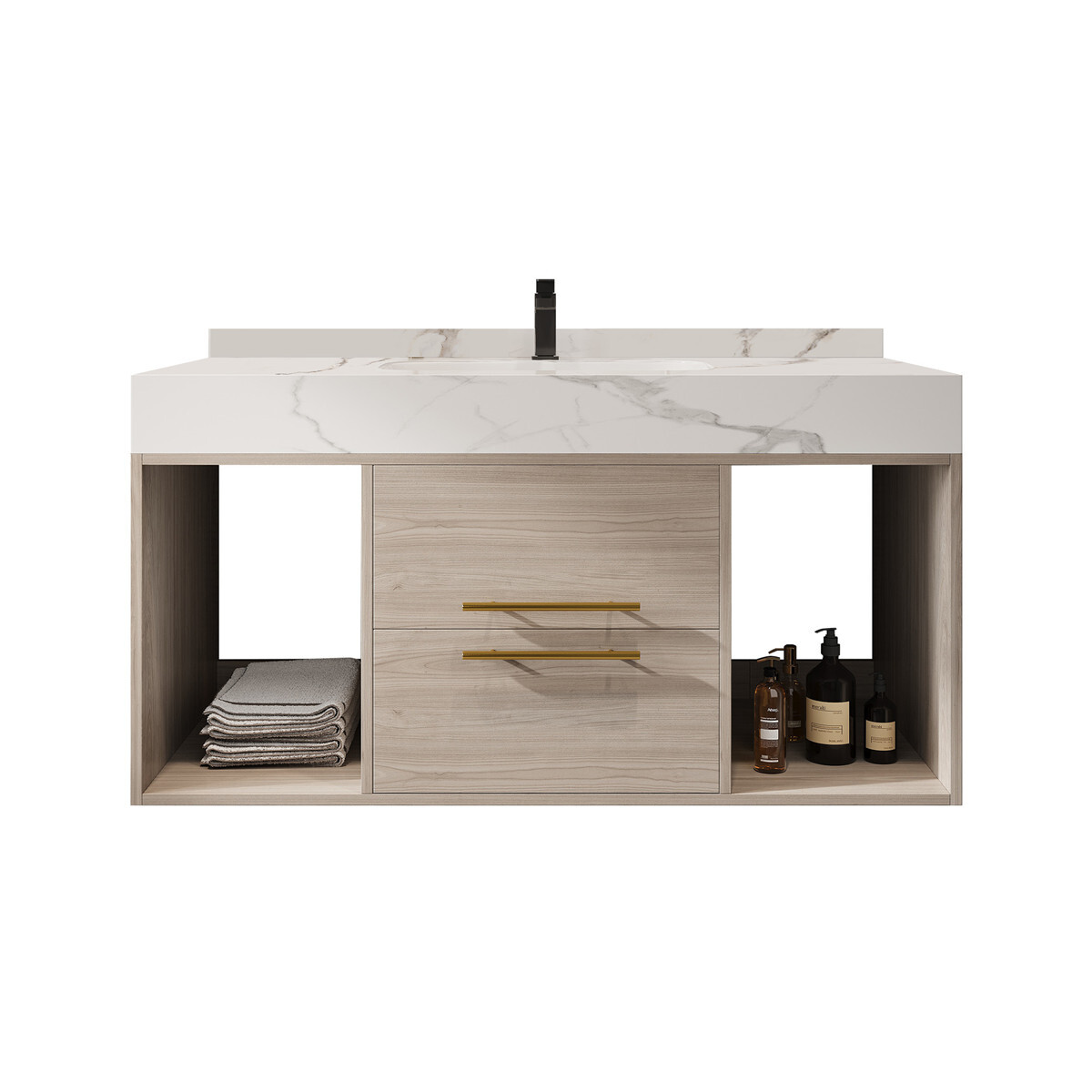 39.4″ Wall Mounted Bathroom Vanity w/ Sink, Floating Vanity Cabinet, 2 Drawers