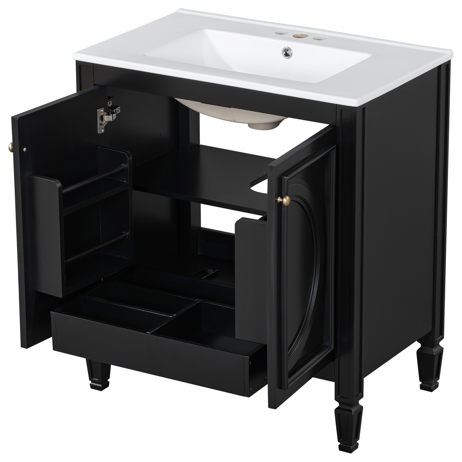 60″ Bathroom Vanity with Double Sink, Ceramic Sink, Soft Close Doors, Black