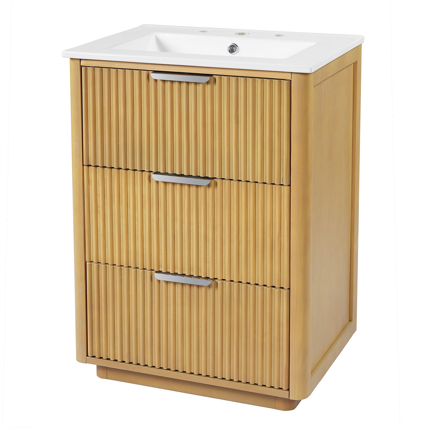 Modern 24″ Bathroom Vanity with Ceramic Sink Bathroom Cabinet with 3 Drawers