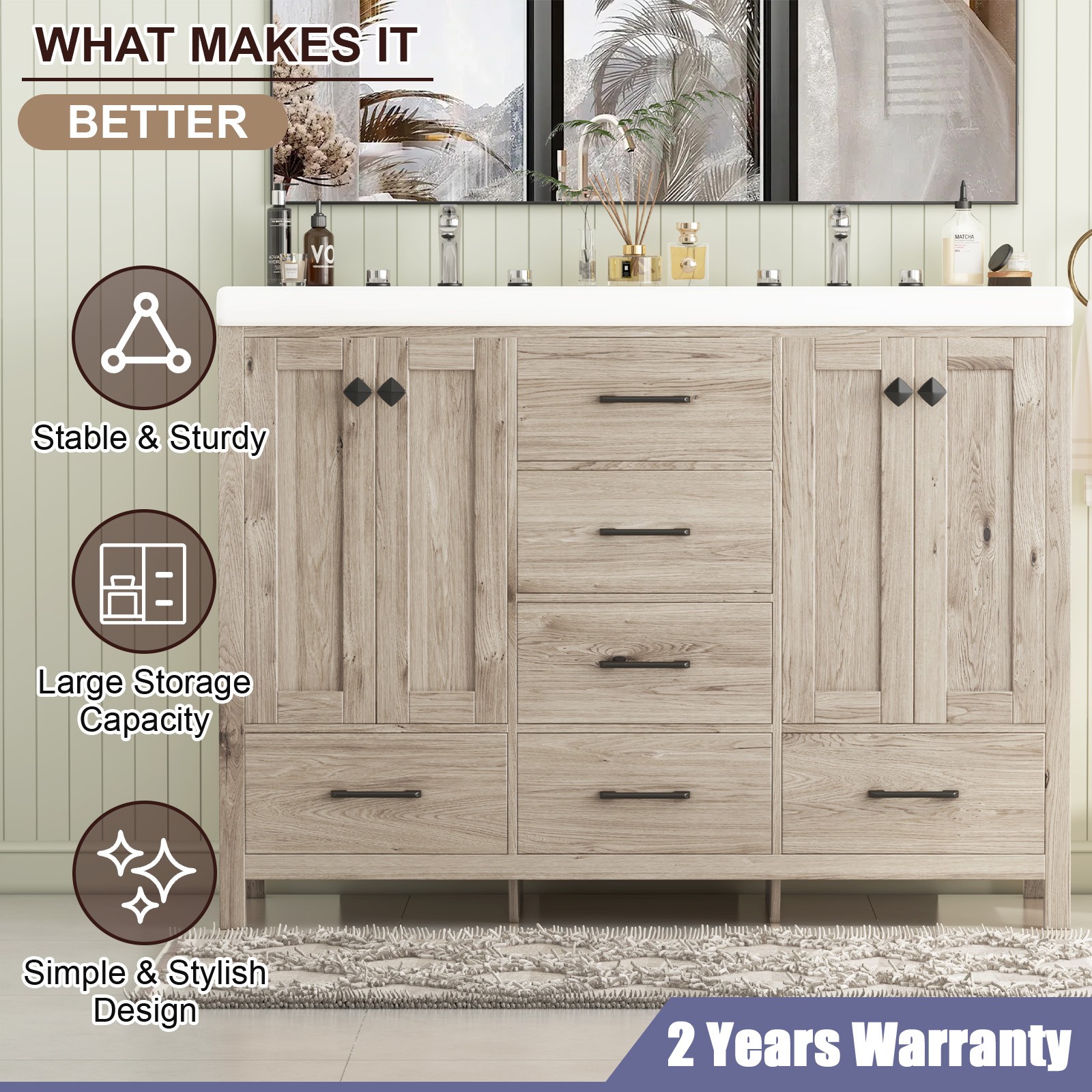 47″ Bathroom Vanity with Ceramic Sink Freestanding Storage Cabinet & 6 Drawers