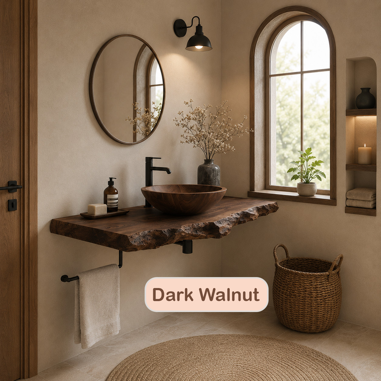 Organic Modern Bathroom Vanity – Natural Edge Solid Wood Slab Sink Console