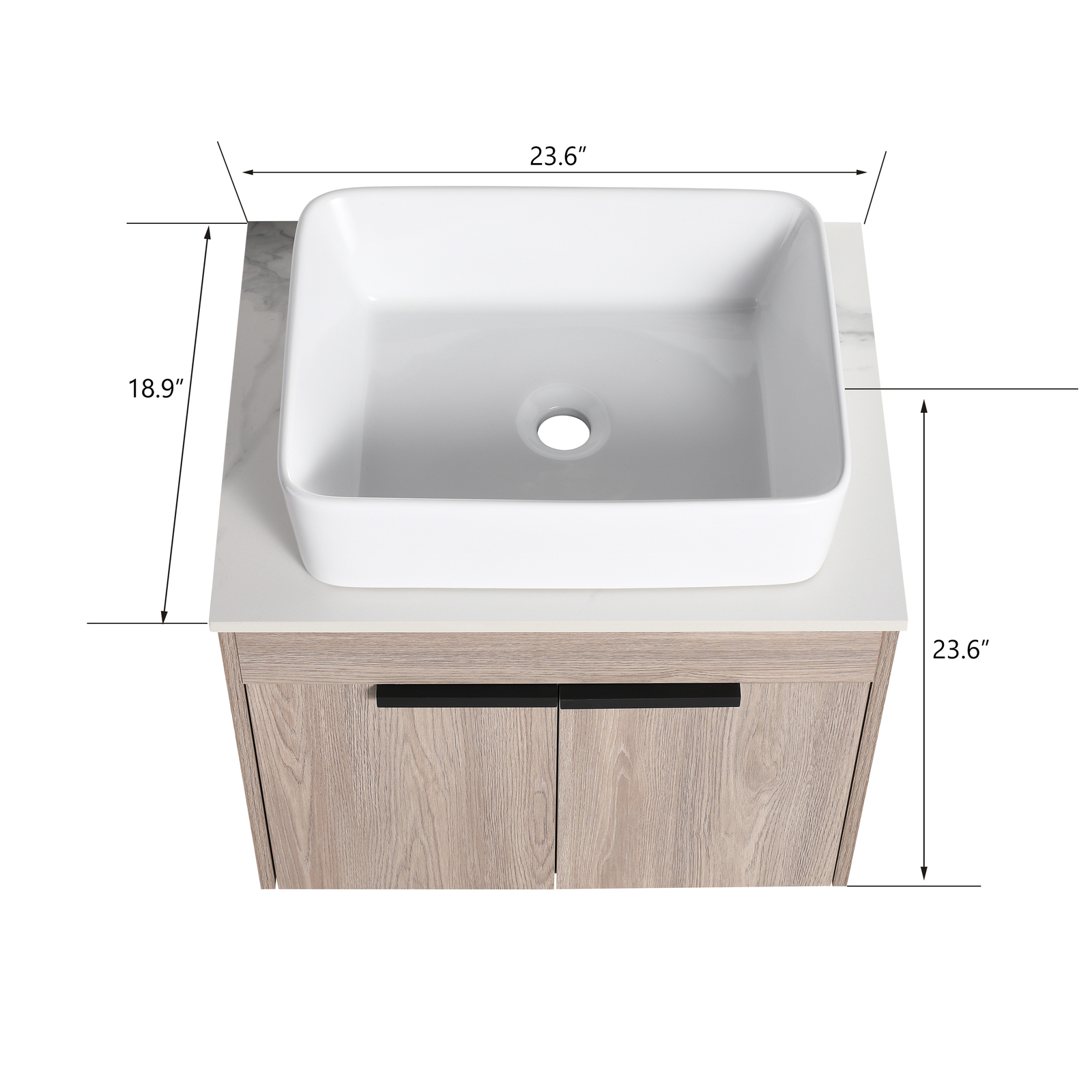 24″Modern Wood Floating Wall Mounted Bathroom Vanity +Ceramic Rectangular Basin