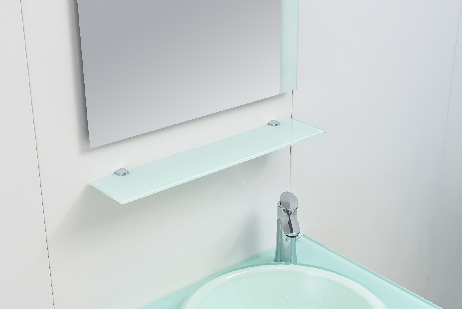 24″ Wide Modern Tempered Glass & Stainless-Steel Set include mirror and shelve