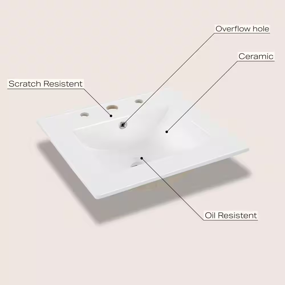 Ancillary 3-Hole 20 in. W x 18.25 in. D Classic Contemporary Rectangular Ceramic