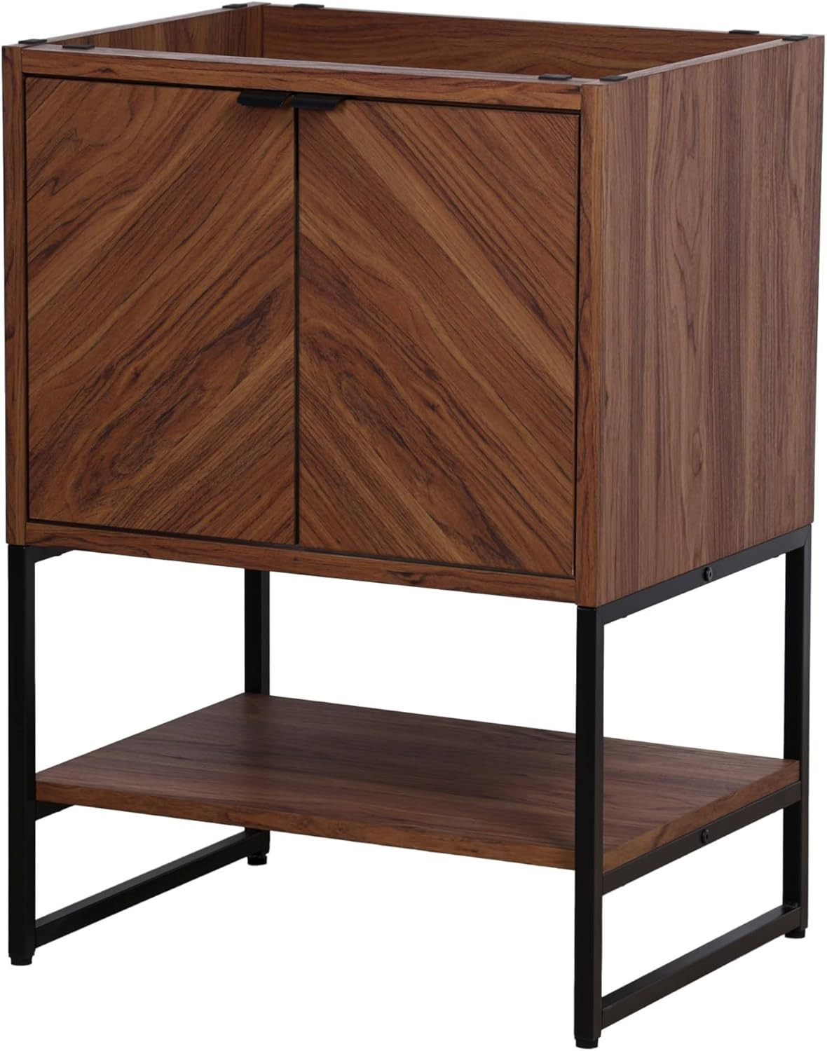 Modern Walnut 2-Shelf Bathroom Vanity Cabinet with Soft Close Doors