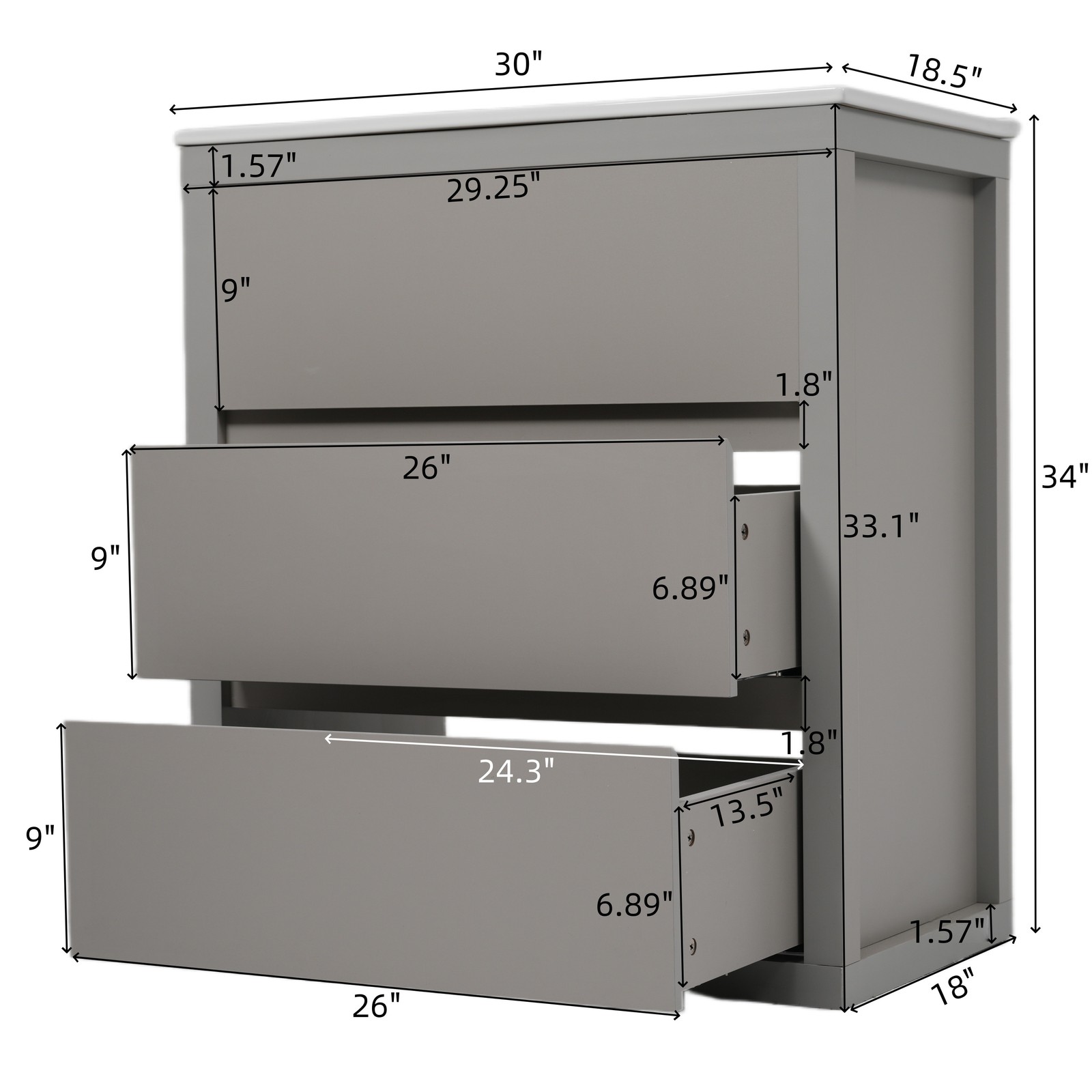 30″ Bathroom Vanity with Ceramic Sink & 2 Drawers, Gray