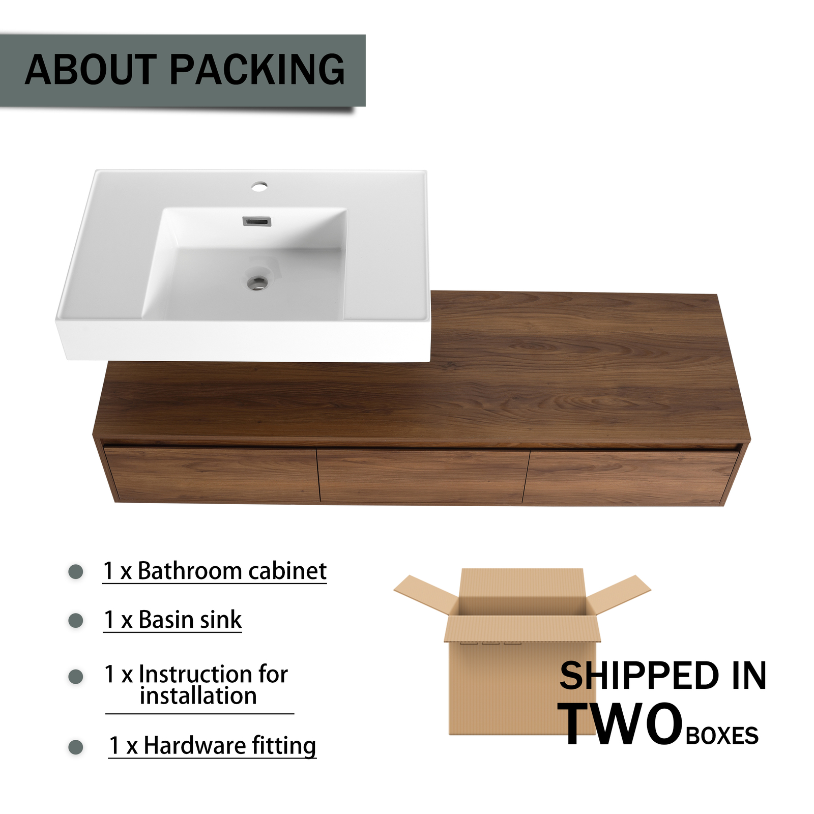 60 in Wooden Floating Wall-Mounted Bathroom Vanity W/ Single Resin Sink +Drawers